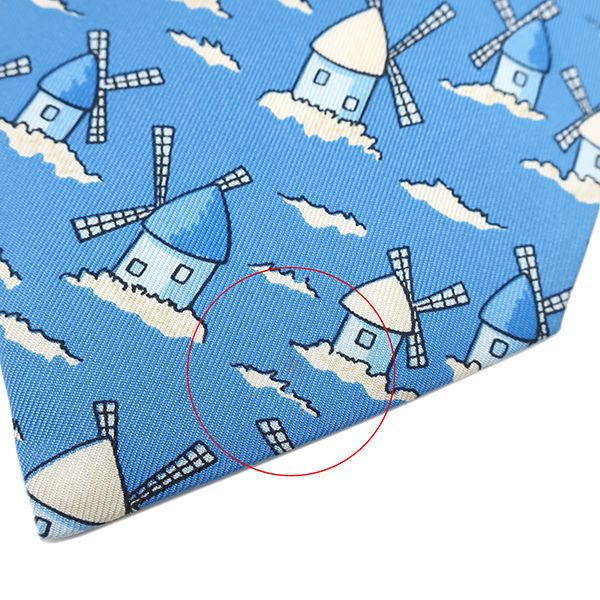Hermes Necktie with Windmill Pattern 8.5cm (3.35in) Silk Blue and White Blue