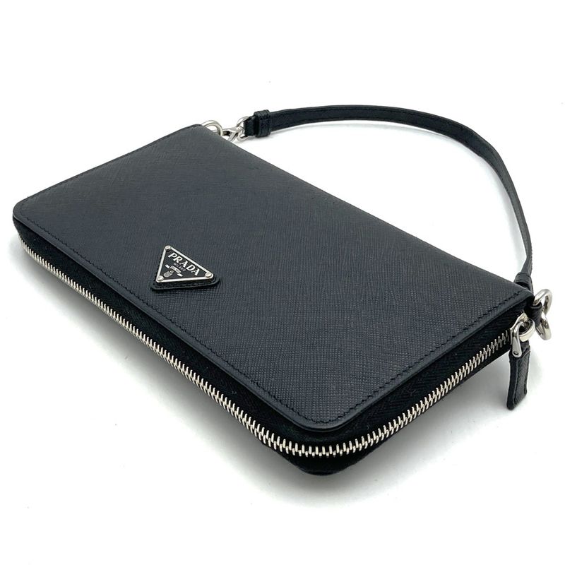 Prada 2ml051 RFID Saffiano Triangle Document Holder Long Wallet Black Ladies