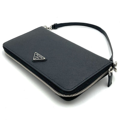 Prada 2ml051 RFID Saffiano Triangle Document Holder Long Wallet Black Ladies