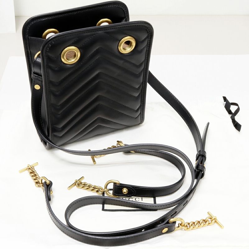 Gucci Handbag Shoulder Bag GG Marmont Quilted Calf Black 2WAY 696123