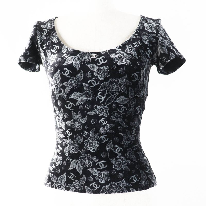 CHANEL P78132 Velour With Coco All Over Beige Coco Mark Short Sleeves Cut And