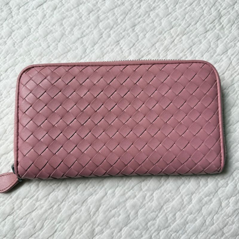 Bottega Veneta Intrecciato Round Zipper Long Wallet Leather Pink Ladies Luxury