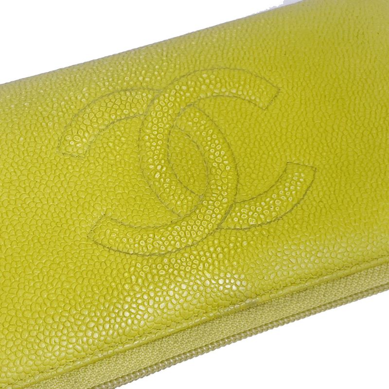 Chanel Long Wallet Round Zipper CC Caviar Skin Yellow 37ka813