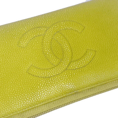 Chanel Long Wallet Round Zipper CC Caviar Skin Yellow 37ka813