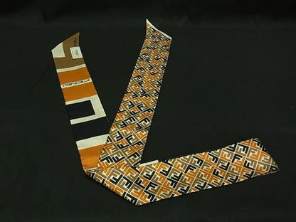 Fendi Lappy 100% Silk Ribbon Scarf Tulley Women Brown Ff7061