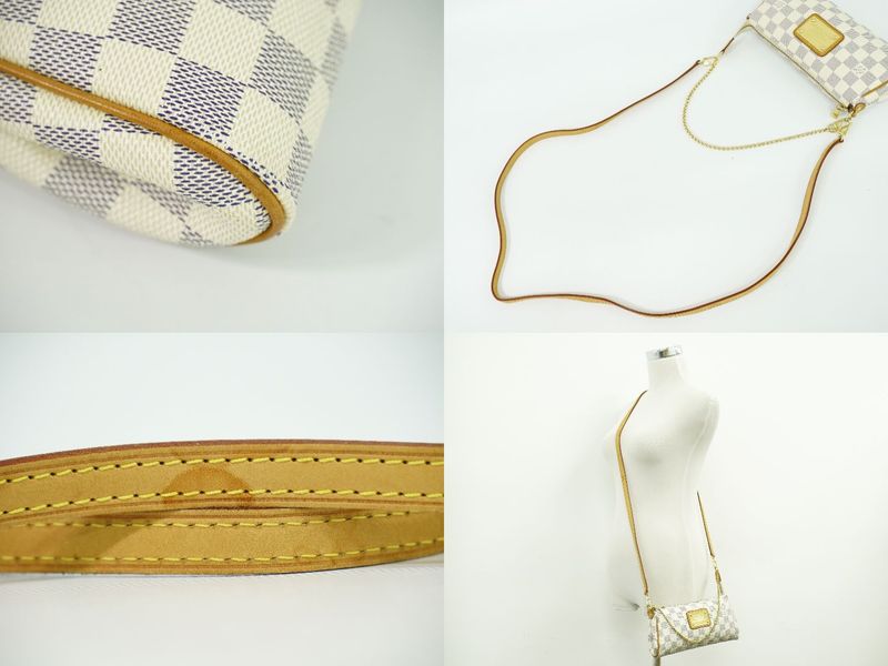 Authentic Louis Vuitton LV Eva Damier Azure 2WAY Shoulder Bag Handbag White