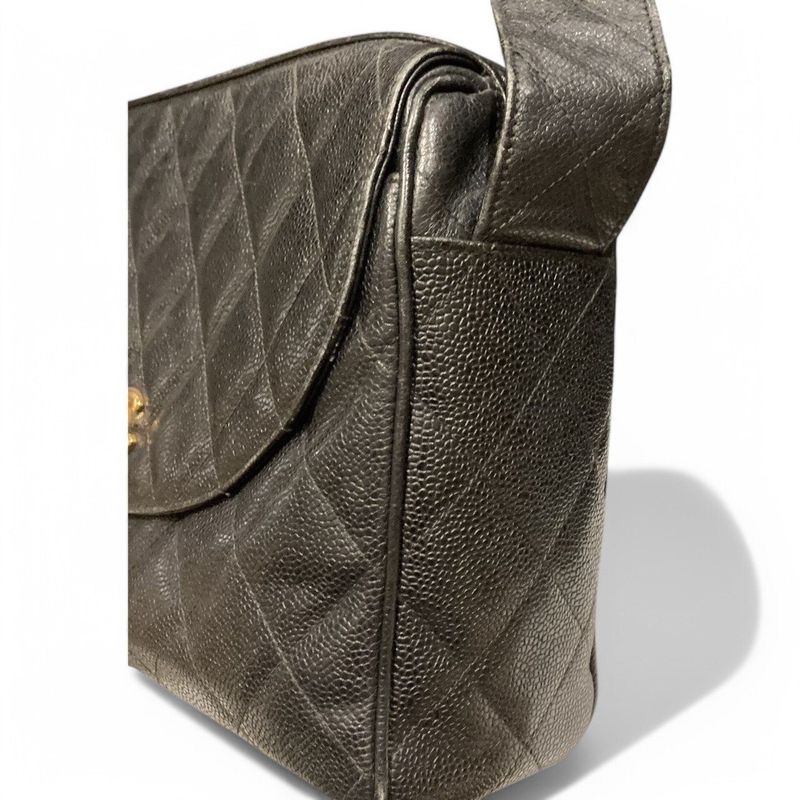 Chanel ⑤ 3172950 90s Caviar Skin Flap Pocket Shoulder Bag Women Black 22 X 29 X