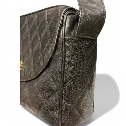 Chanel ⑤ 3172950 90s Caviar Skin Flap Pocket Shoulder Bag Women Black 22 X 29 X