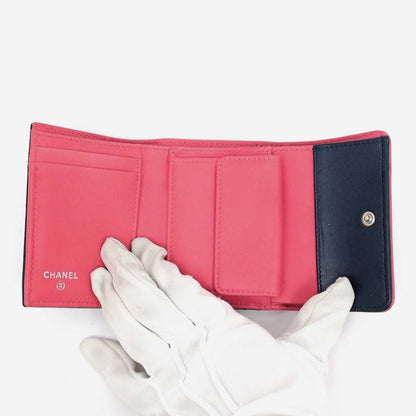 Chanel Trifold Wallet Matelasse Bicolor - Navy - Pink Lambskin Wallet