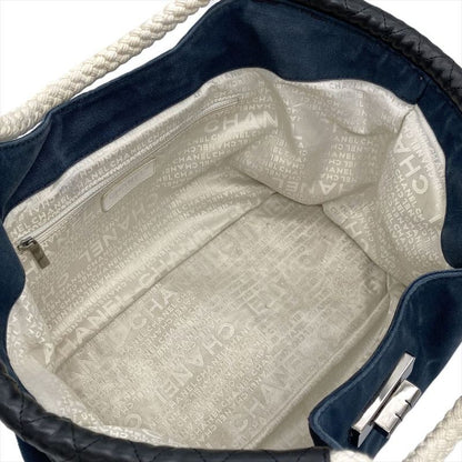 Chanel NO5 Coco Mark Choco Bar Handbag Canvas A28010 Navy Rope Handle Ladies