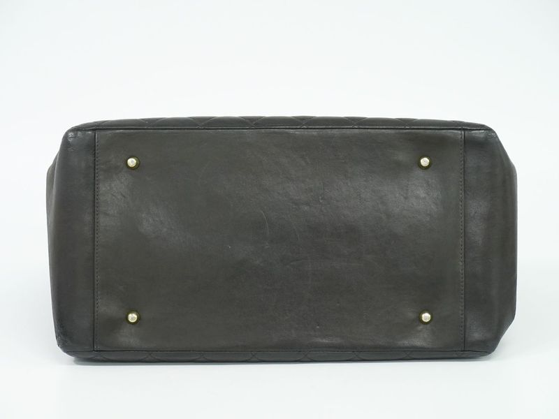 Authentic Chanel Matelasse Coco Mark Chain Tote Handbag Lambskin Leather Black