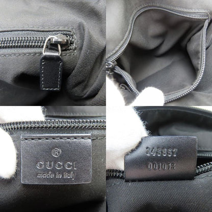 Gucci Shoulder Bag 145857 Perforated GG Canvas Leather Black Crossbody Casual