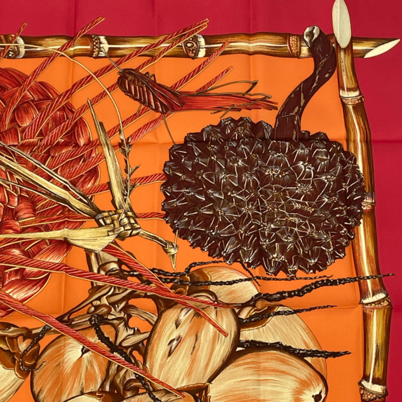 Hermes Carre 90 Jardin Creole Cles Or's Paradise Silk Scarf Red