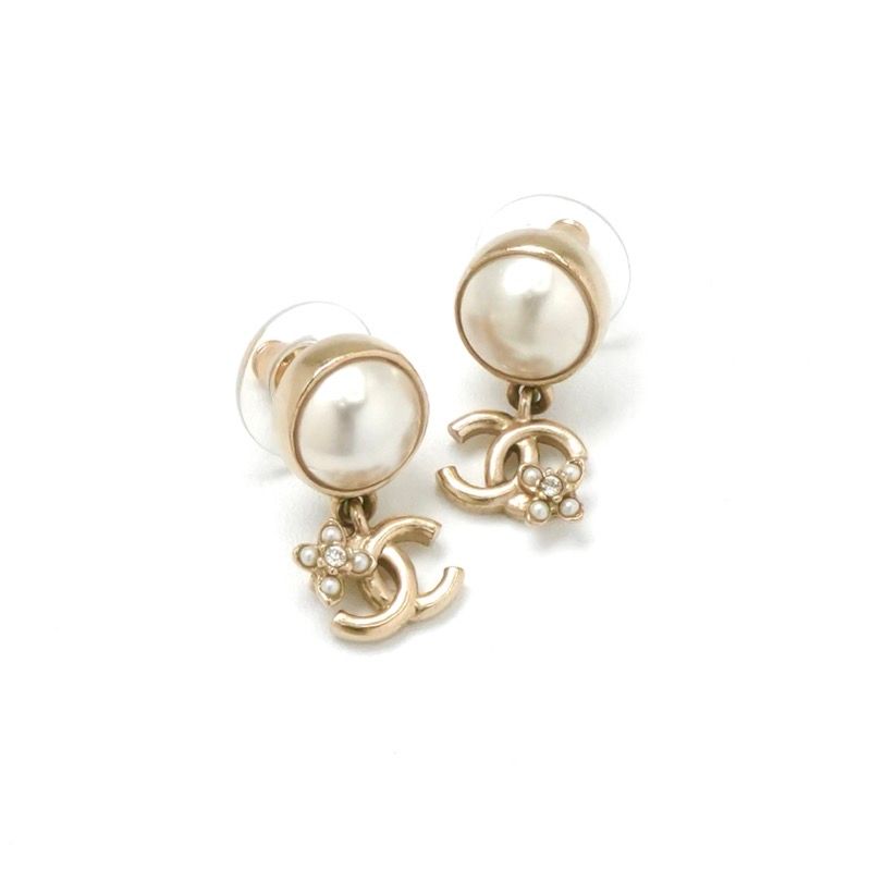 Chanel Earrings Earring Gold Coco Mark Rhinestone