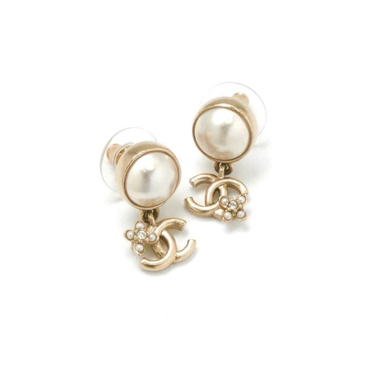Chanel Earrings Earring Gold Coco Mark Rhinestone