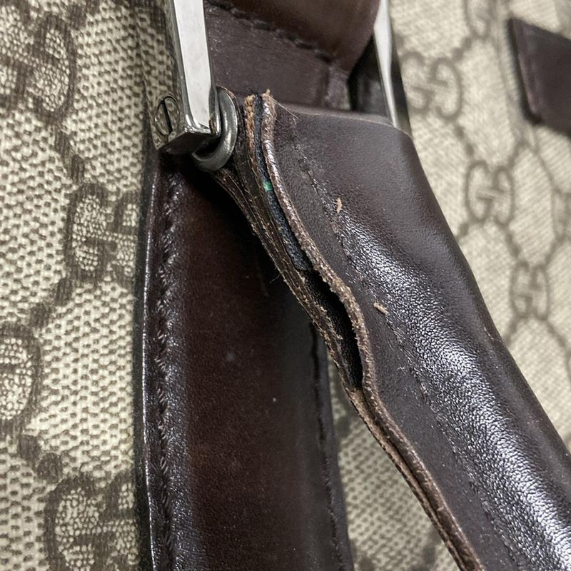 Gucci Boston Bag GG Supreme 108793 Beige X Dark Brown Leather