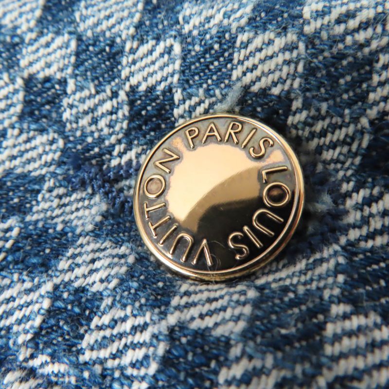 Louis Vuitton 2022 Monogram Leather Patched Damier Pattern Denim Pants Navy 34