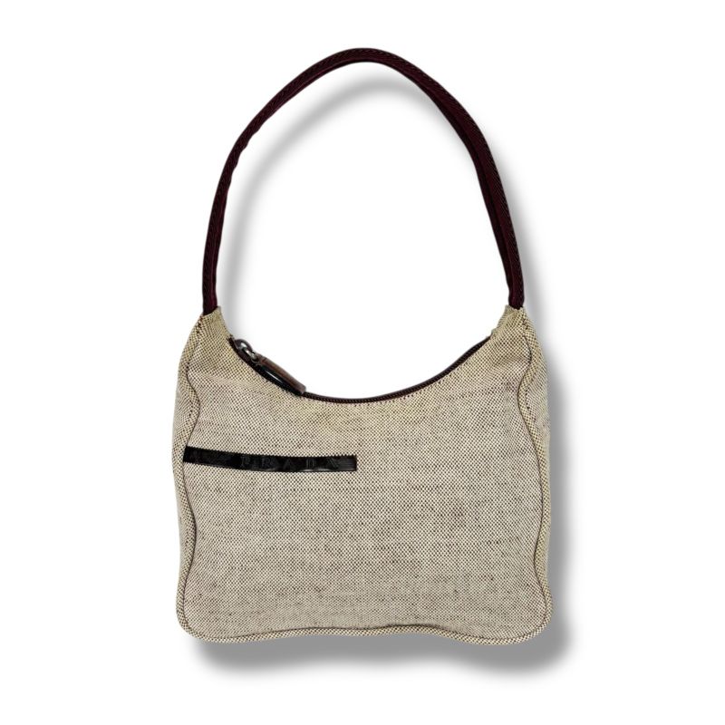 Prada Accessory Pouch Mini Handbag Ivory Wine Red Canvas