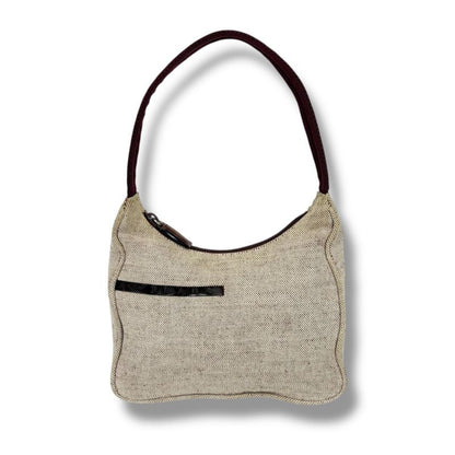 Prada Accessory Pouch Mini Handbag Ivory Wine Red Canvas