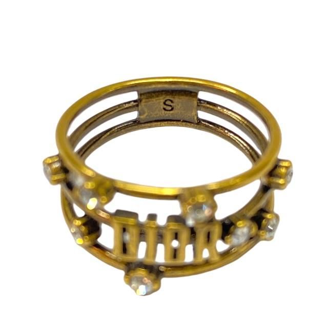 Christian DIOR Jadior Ring Double Finger Ring Logo GP Rhinestone Gold #9 (size
