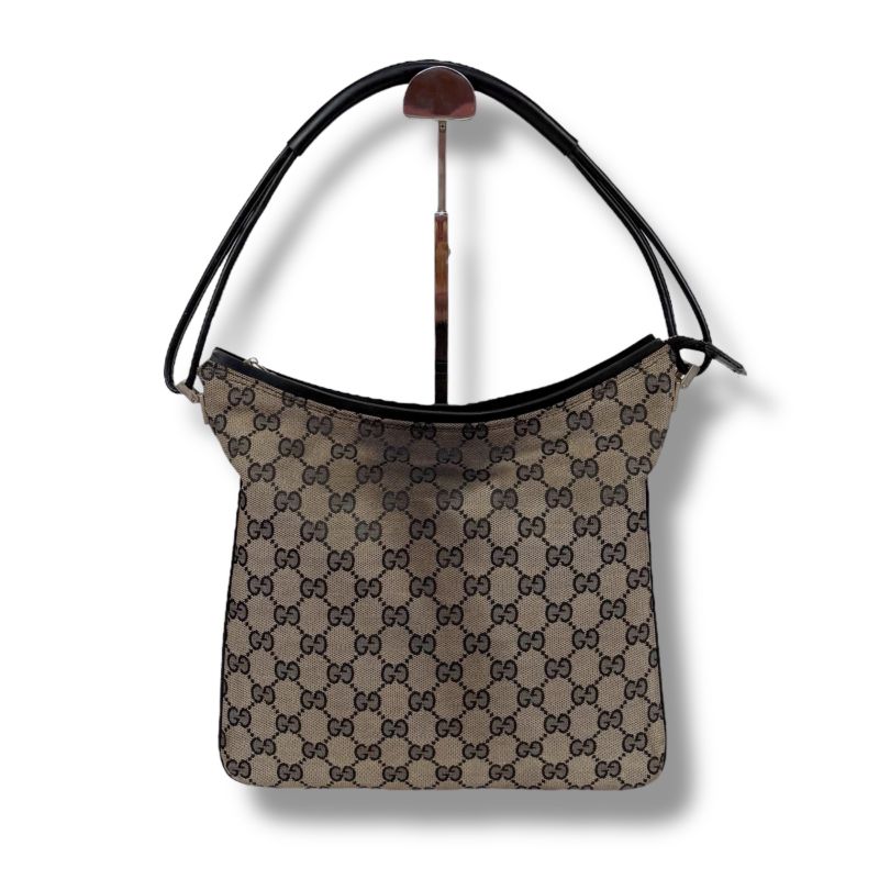 Gucci One Shoulder Bag GG Canvas Nylon Leather Dark Brown Hobo Soho