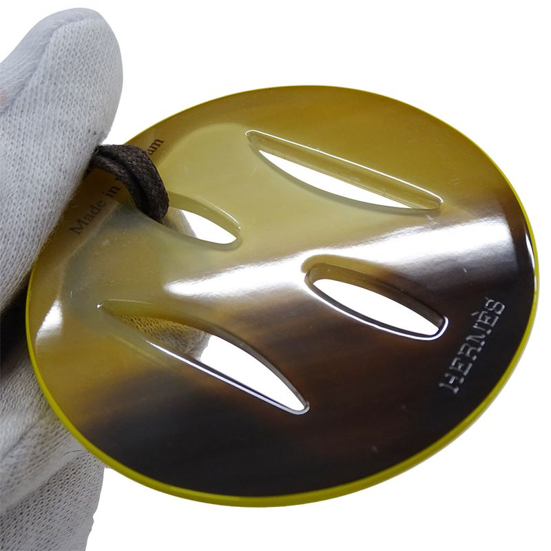 Hermes Necklace Tonkin Buffalo Horn Women's Branded Pendant Lacquer Yellow