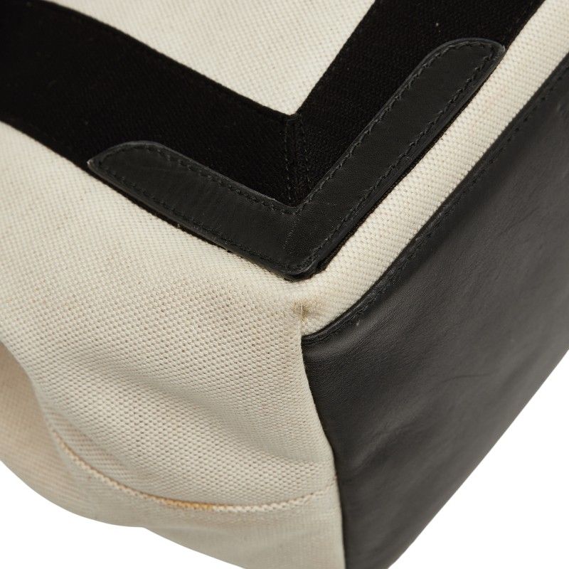 Balenciaga Navy Cabas Small 339933 Beige Black Canvas Leather Women's Balenciaga