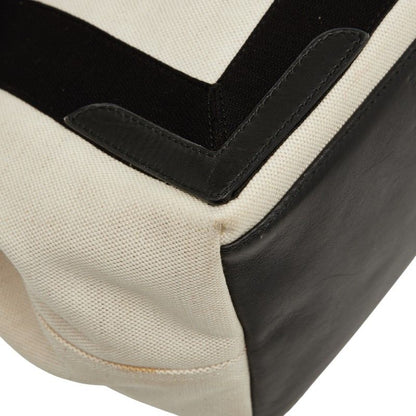 Balenciaga Navy Cabas Small 339933 Beige Black Canvas Leather Women's Balenciaga