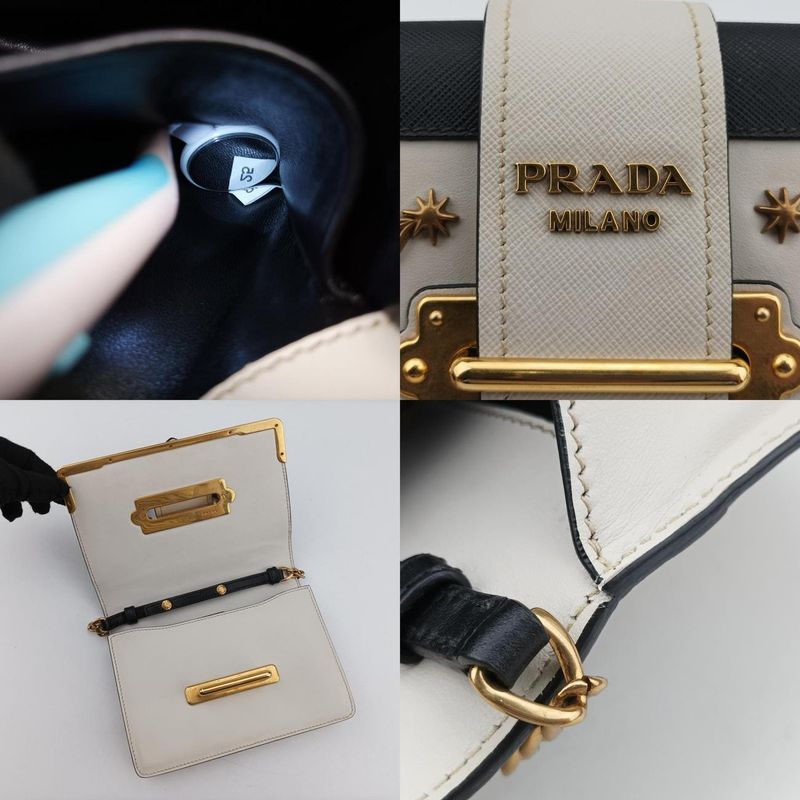 Prada City Calf Astrology Cahier White/black Saffianoleather X Leather 25