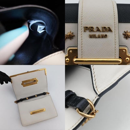 Prada City Calf Astrology Cahier White/black Saffianoleather X Leather 25
