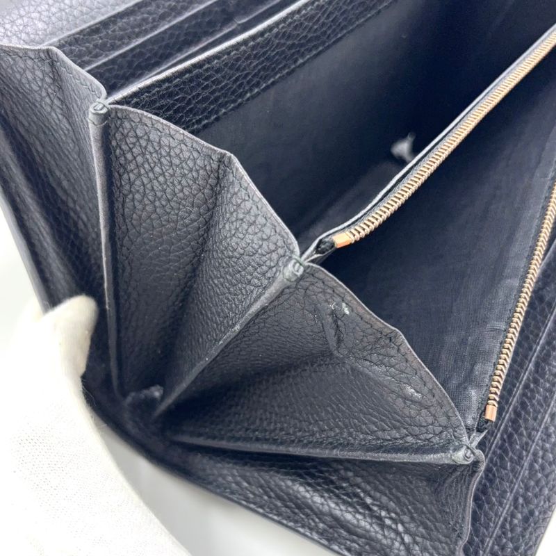 Gucci GG Marmont Chain Shoulder Chain Wallet Leather Black Shoulder Bag Gold