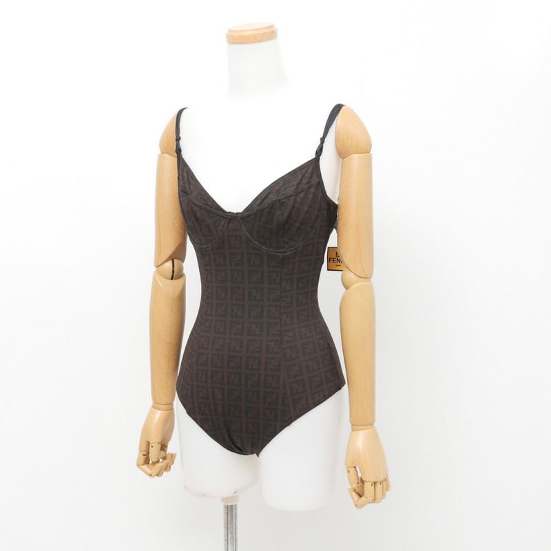 Fendi Size 44 FF Logo Zucca Pattern One Piece Swimwear Swimsuit
