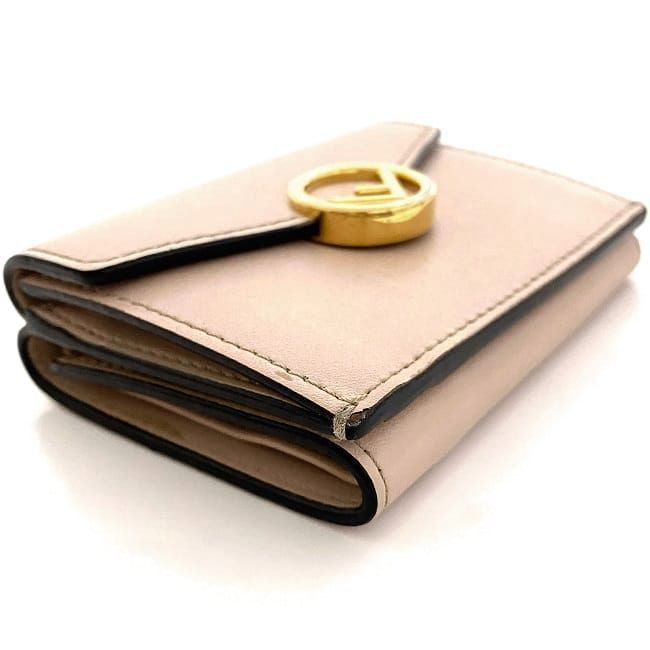 Fendi Trifold Wallet Pink Beige Gold Fize