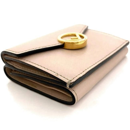 Fendi Trifold Wallet Pink Beige Gold Fize