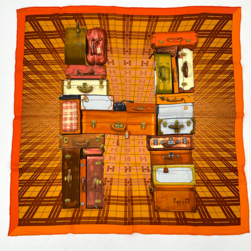 Hermes Silk Scarf H EN Voyage Traveling Hermes Bag Pattern Orange