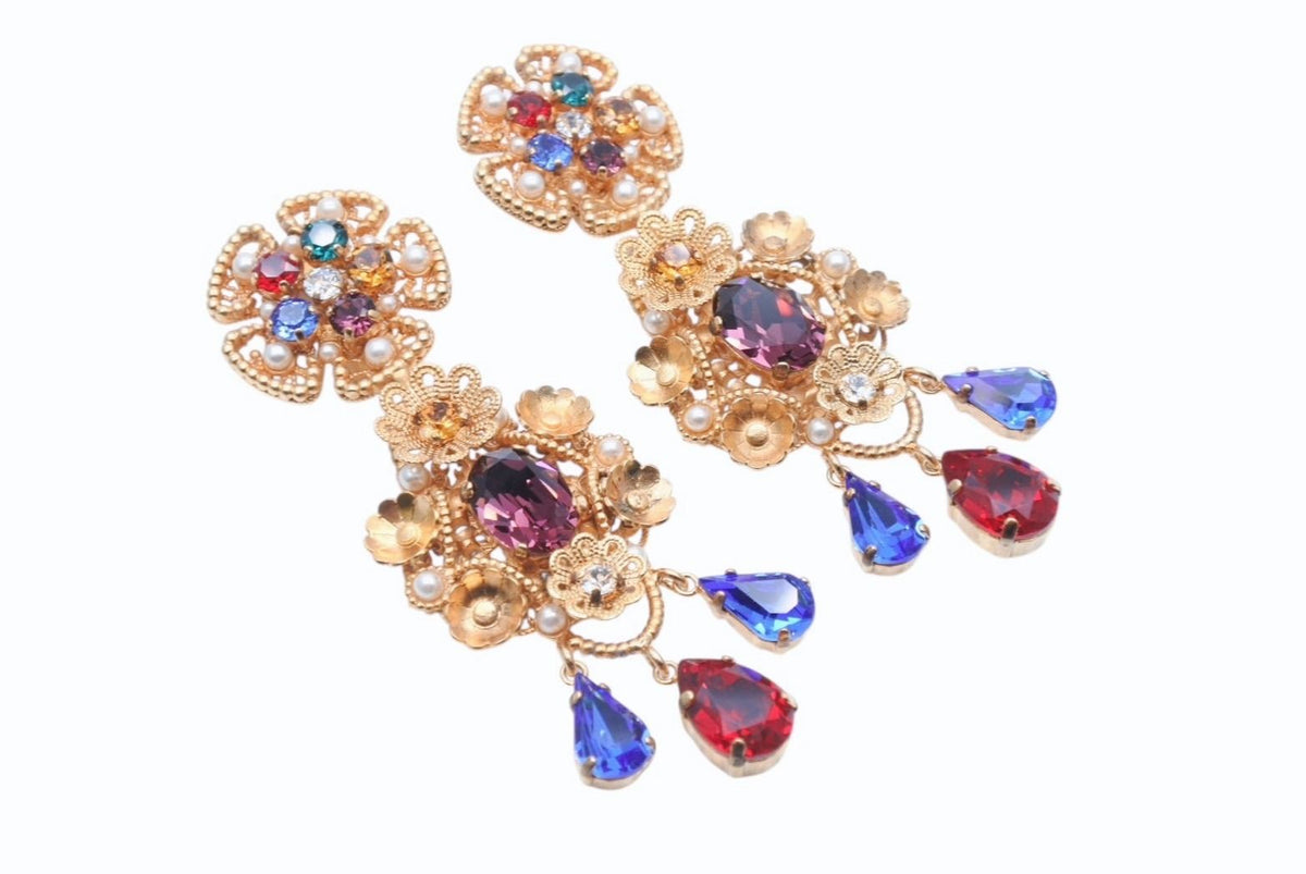 Dolce & Gabbana Earrings Brass Faux Pearl Rhinestone — view 2