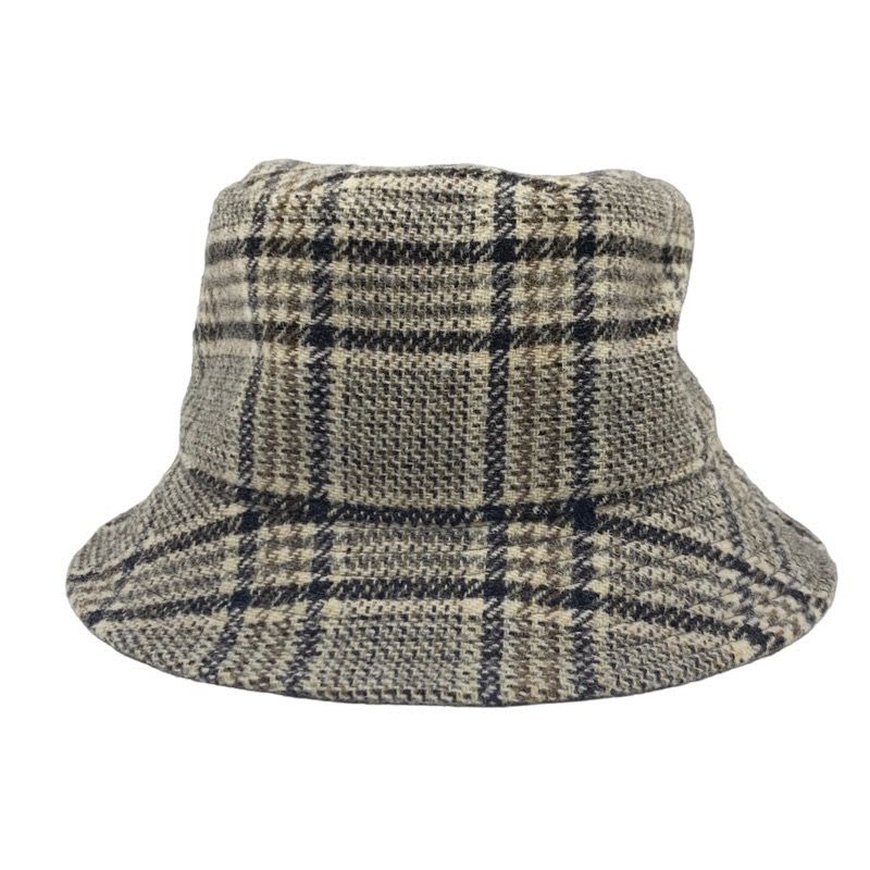 Celine Hat Wool Cotton Brown Triomphe Logo Check Bucket