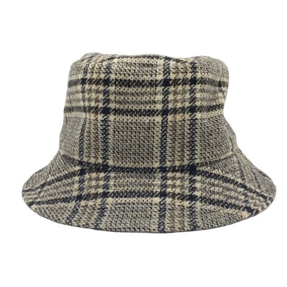 Celine Hat Wool Cotton Brown Triomphe Logo Check Bucket