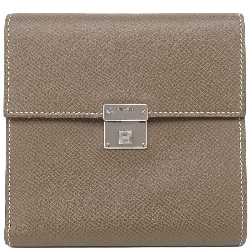 Hermes Trifold Wallet Click 12 Vaux Epson Etoupe Silver Hardware Grained C