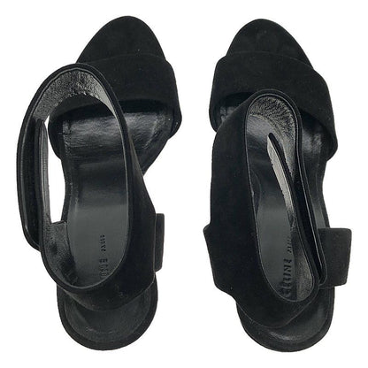 Celine - Phoebe Period Suede Leather Strap Sandals - 36 1 2 - Black - Women's