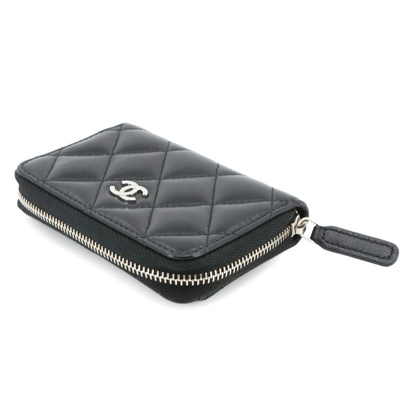 Exhibited Chanel Matelasse Coin Case Coin Purse Lambskin Black Coco Mark Ap0216
