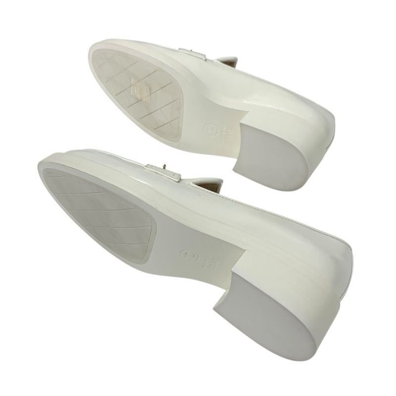 Chanel Loafer Leather Shoes Leather White Gold Here Mark
