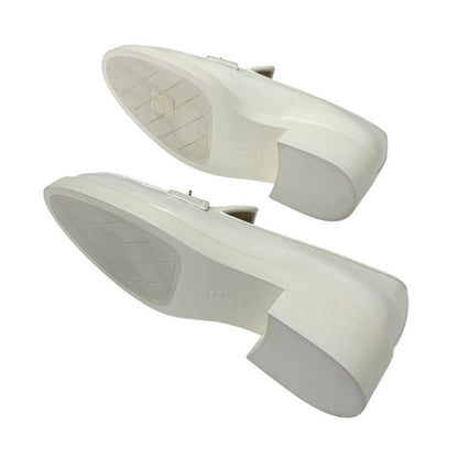 Chanel Loafer Leather Shoes Leather White Gold Here Mark