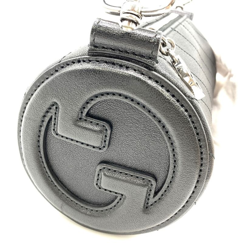 Gucci Blondi Handbag Leather Black Silver Hardware Tube Shape Women's