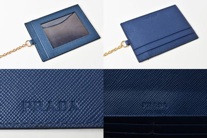 Prada Long Wallet With Pass Case 1mh132 Blue Saffiano Shape Pressed Leather