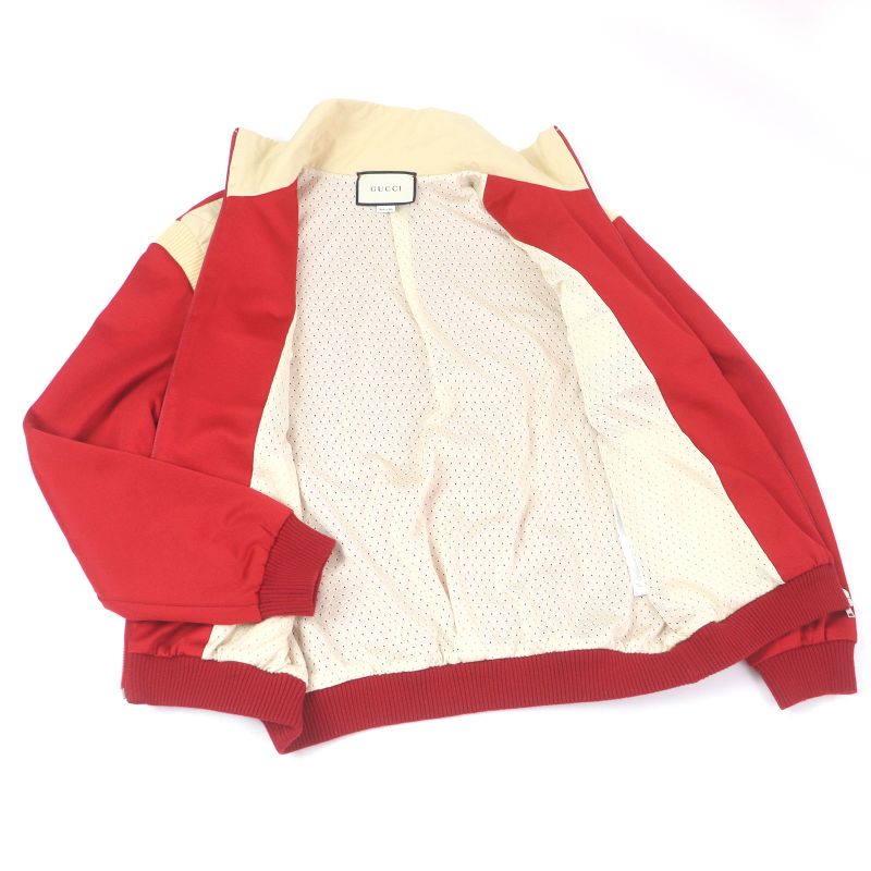 Gucci 625287 Logo Patch Line Design Track Jacket Jersey Red Ivory M Made In
