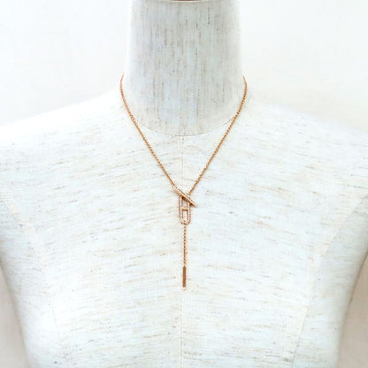 Hermes Necklace Eva-chaine D'ancre Lariat H118341b Rose Gold Diamond