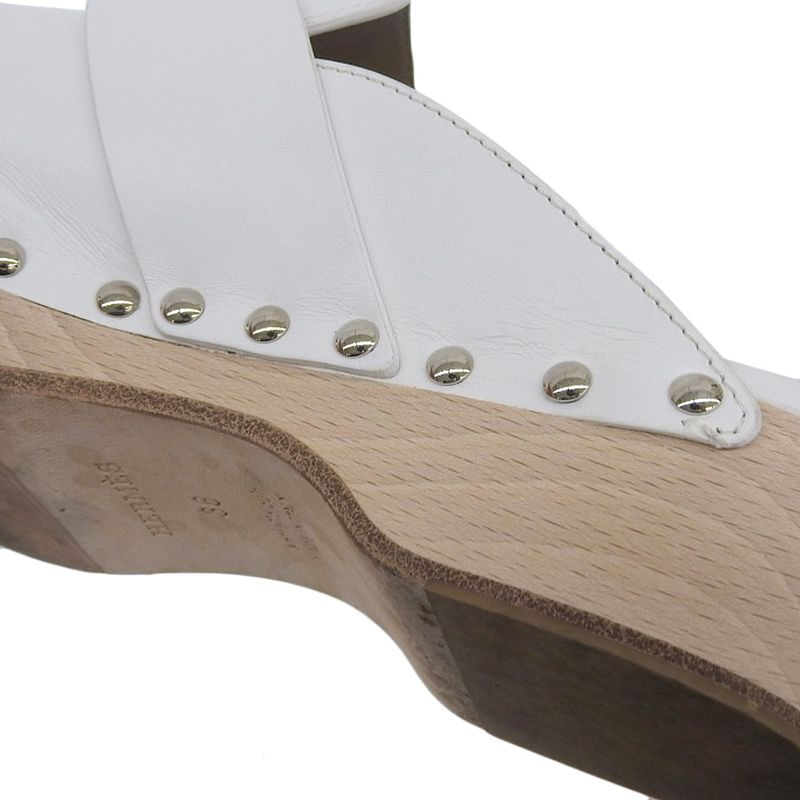 Hermes Karya Leather Sabo Sandals Mules 36 Approx 23cm (9.06in) White Women's