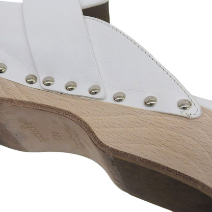 Hermes Karya Leather Sabo Sandals Mules 36 Approx 23cm (9.06in) White Women's