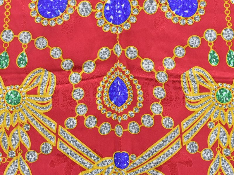Authentic Cartier Jewelry Pattern Scarf Shawl Bandana Silk Red Navy Multicolor